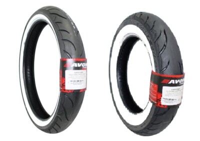 AVON COBRA CHROME WHITE WALL 120/70-21 & MT90B16 TIRE SET HARLEY