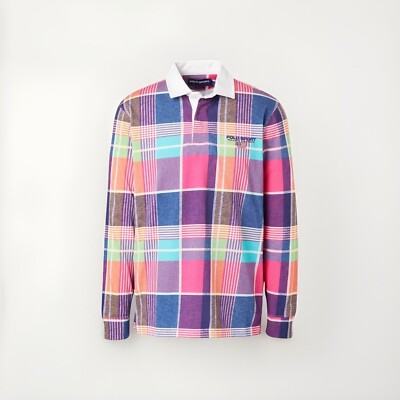 Polo Sport Ralph Lauren Pink/Blue ARTSY PLAID Rugby Shirt Men's