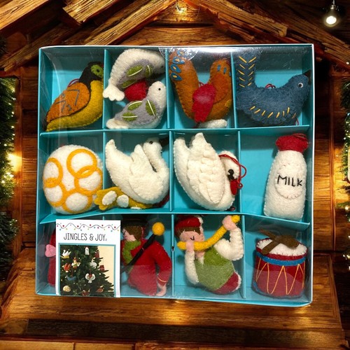 JINGLES & JOY Twelve Days Of Christmas Wool Felt Ornament Set of 12 New in Box