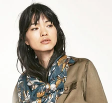 Women Long Scarf Oversize Blanket Wool Pashmina Shawl Lily Floral Khaki Green