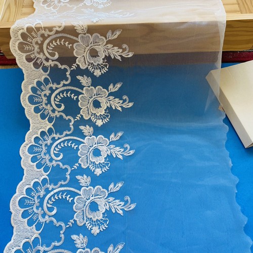 Bordo in tulle bianco brillante ricamato floreale per cucito/matrimonio/artigianato/larghezza 18" - Foto 12 di 12