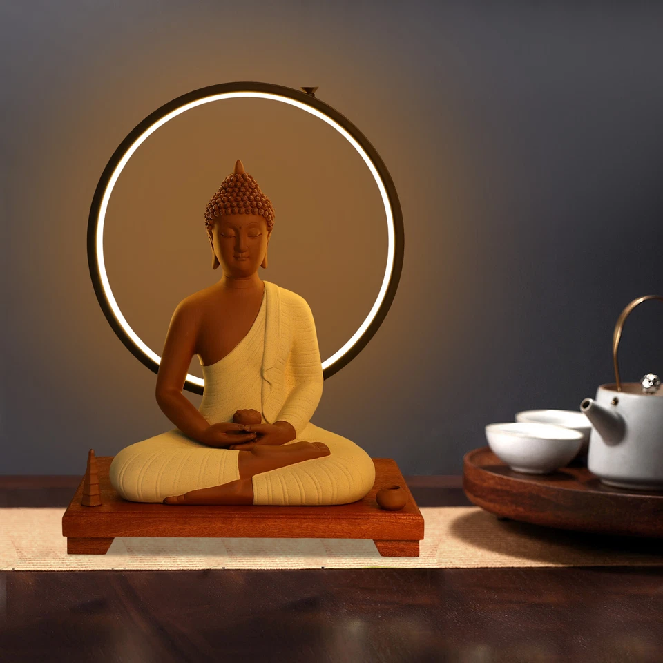 LED Halo Ceramic Buddha Statue Table Lamp Buddha Statue with Lamp for Home Décor - Image 3 of 4