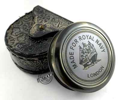 Antique Nautical Brass Compass Marine Pocket Device Vintage Calendar Sailor Gift