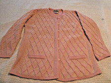 Aran Crafts 100 Merino Wool Cardigan Sweater Women L Pink Diamond Design Pink