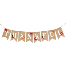 Wrapables Thanksgiving Burlap Thankful Banner with Maple Leaves…
