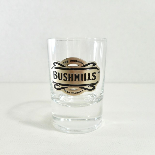 Bushmills Shot Glass Pewter Metal Logo Irish Whiskey Round Glass eBay