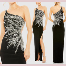 NEW IEENA Mac Duggal [ 6 ] 2207 Embellished One Shoulder Cut Out Gown BLACK J646