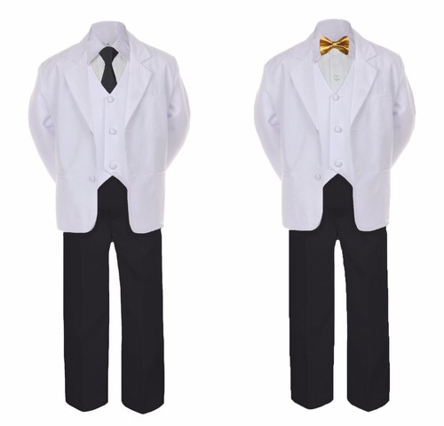 6pc Boy Formal Necktie Black & White Suit Set Satin Bow Tie Baby Kids Teen 4-20 - Picture 19 of 48