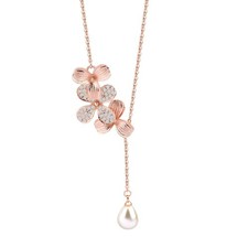 Gift for Mom Orchid Flower Necklace Teardrop Pearl Rose Gold Wedding Jewelry