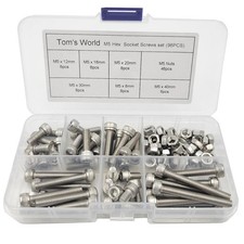 M5 Hex Socket Head Cap Bolts Nuts Screws Assortment Kit, Silver