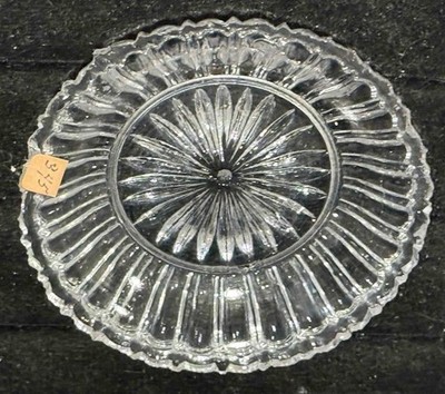 Small Antique Flint Glass Cup Plate, Flower Petal + Columns, Lee - Rose 344