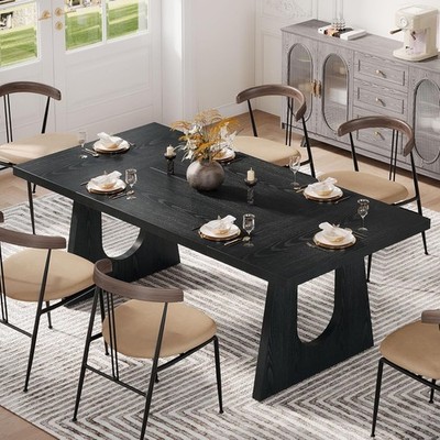 Rectangular Black Dining Table for 6-8, 70.9-Inch Modern Wooden Kitchen Table