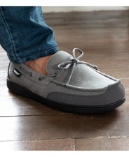 Isotoner Water Resistant Microsuede Carter Boater Slippers Men's 9.5/10.5 Ash