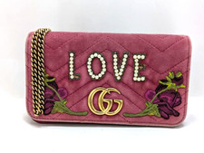 Borsa a tracolla Gucci Velour GG Marmont in velluto con catena rosa floreale ...