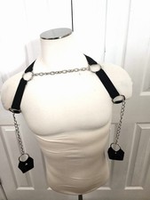 Black Faux Leather Chest/Body Harness W/ Chains  Cuff Loop Adjustable Unbranded