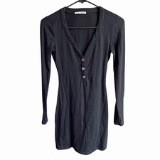 REFORMATION Jeans Black Jani Long Sleeve Ribbed Stretch Knit Mini-Dress XS Goth