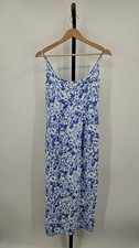 Quince Women 100% European Linen Scoop Neck Midi Blue Dress S