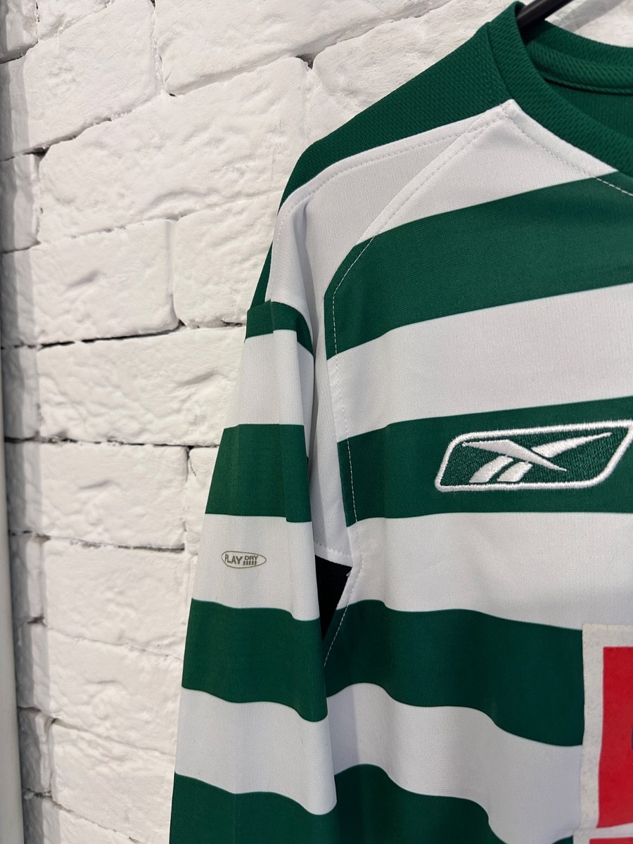 スポルティングCP Reebok 長袖ユニフォーム 緑白 ボーダー Sporting CP 2004-2005 Long Sleeve Home Jersey (Reebok) – Size S