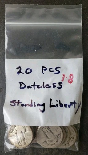 Bag of 20 25c Standing Liberty Silver Quarter Dollars, Dateless Ones