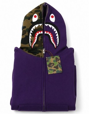 A BATHING APE Shark Full Zip Hooded Sweatshirt Purple Size S BAPE