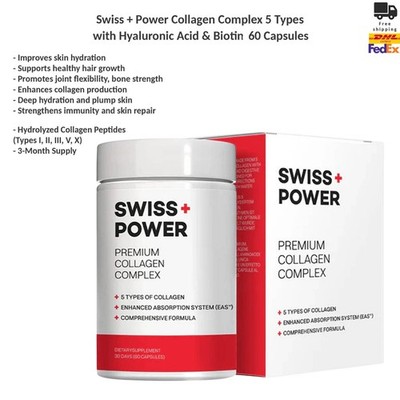Swiss + Power Collagen Complex 5 Types mit Hyaluronsäure & Biotin Kapseln
