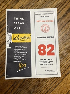 Vintage APR 1960 Baltimore & Ohio Railroad #82 Time Table Booklet 
