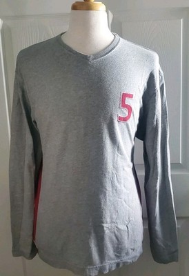 Vtg Y2K Gap Factory Store Long Sleeve T-Shirt Men  L V-Neck 100% Cotton Gray Red