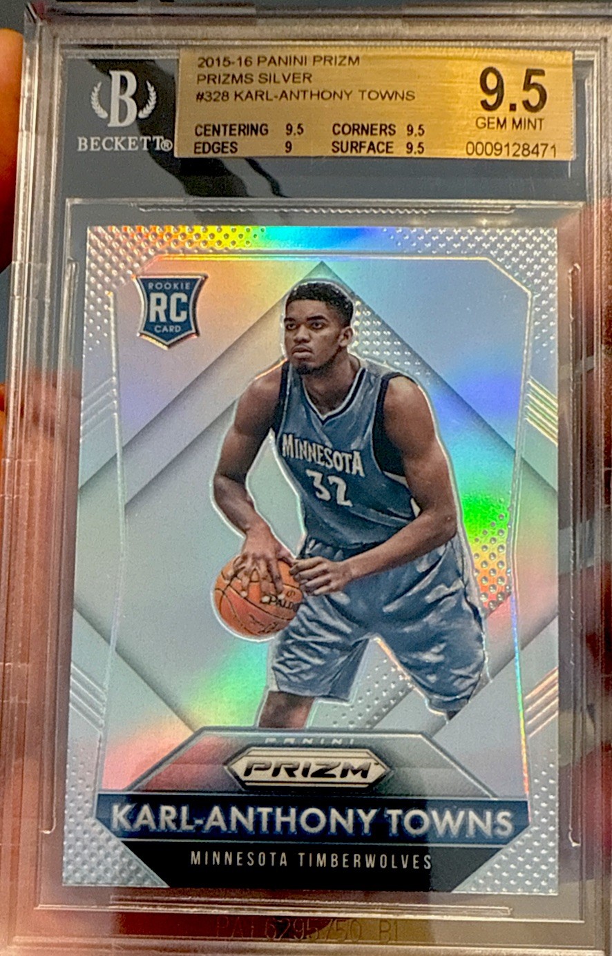 2015 Panini Prizm Karl-Anthony Towns Rookie Silver Prizm Knicks Gem Mint 9.5 BGS