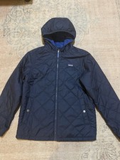 Patagonia Boys XL 14 Diamond Quilt Hoody Jacket Blue Hooded Full Zip