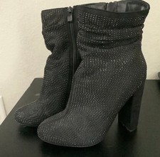 Black Rhinestone Studded Ankle Heeled Boots Size 5