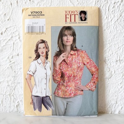 Vogue Button Front Collared Blouse Sandra Betzina Pattern #V7903 Misses' D-E-F