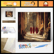 Golden Buddha Temple Canvas Art - DIY Paint by Numbers Kit, 16x12 Inch Wall Deco