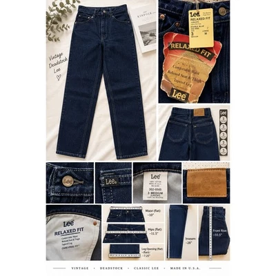 Vintage Lee Deadstock Relaxed Fit Jeans Dark Wash Tapered Leg USA 90s Juniors 3 - Image 1 of 4