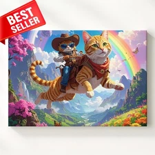 Canvas Vibrant Flying Cowboy Fantasy Adventure What Freedom Fantastical Wall Art