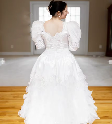 Retro 80s Wedding Dress With Organza Ruffles Long Sleeve Celtic Victorian Bridal | eBay Retro 80s Wedding Dress With Organza Ruffles Long Sleeve Celtic Victorian Bridal | eBay
