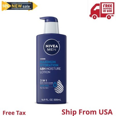 NIVEA MEN Maximum Hydration 3-in-1 Body Lotion, 16.9 Fl Oz Bottle New