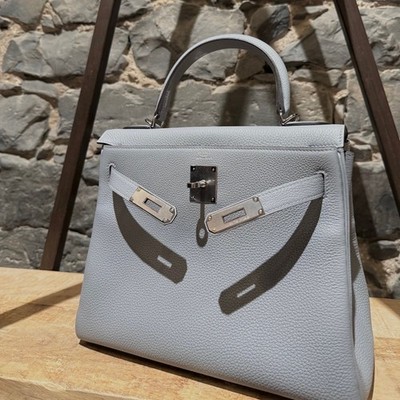 Hermès 2025 Gris Pantin Togo Kelly Retourne 28 PHW Bag | eBay