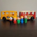 Vintage Fisher Price Little People School Bus & Mini Camping Bus Lot w/ Figures