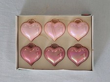 Kurt S. Adler Santa World 6 Pc. Plastic Iridescent PINK Heart Shaped Ornaments