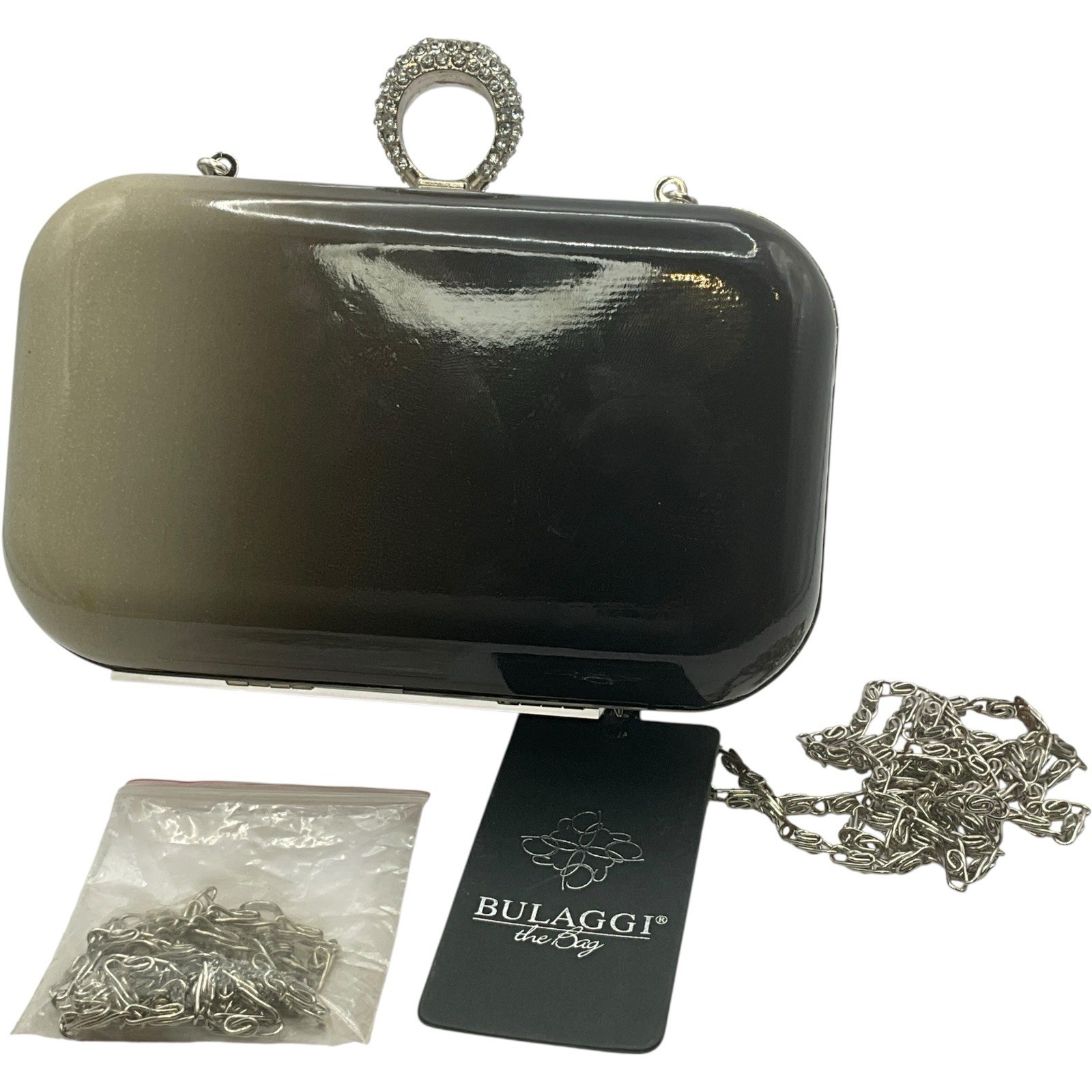 Bolso clutch Bulaggi Ombre negro dorado - Estrás anillo asa noche estuche rígido H