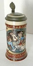 Mettlach 1/2 L Beer Stein #2716 Barmaid Serving Meal, Pottery, Etched, Germany