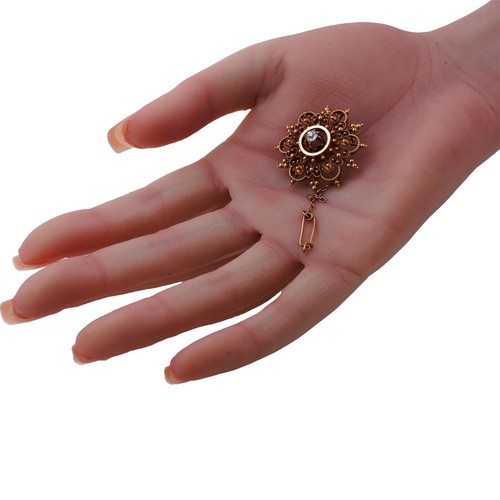 Solitär Diamant Brosche Antik 585 Gold 14 Kt Rosegold Wert 2100,- - Bild 2 von 9