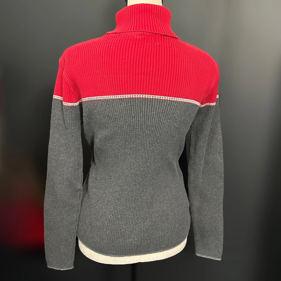 Vintage 90s Gap Ribbed Knit Turtleneck Sweater Red Gray Gilmore Large Academia - Image 2 of 4