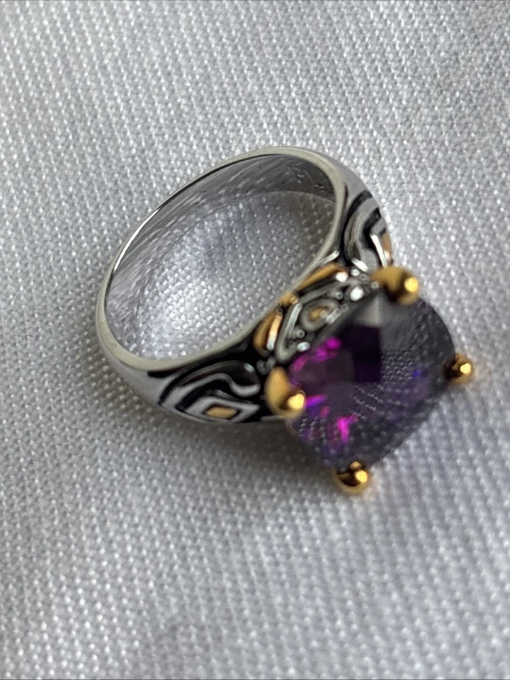 Park Lane Signature Ring Amethyst Purple Size 8 Cushion Cut Cz Silver Gold Tones - Image 3 of 4
