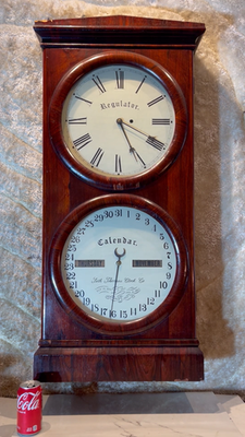 1860 Large Antique Seth Thomas Office Calendar Double Dial Clock,1