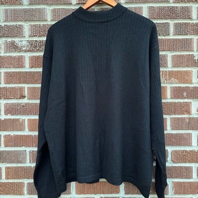 Trader Bay Textured Sweater Mens XLT Black Merino Wool Blend Pullover Classic