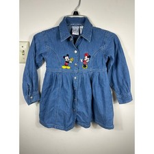 VTG Disney Store Denim Dress Girls 4/5 Mickey Minnie Mouse Embroidered 90s