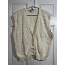 Cape Isle Knitters Cotton Cable Knit Sweater Vest Cream Preppy XL USA Made