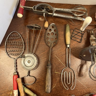 Lot 15 Vintage Antique Kitchen Utensils Gadgets Tools Wood Tin