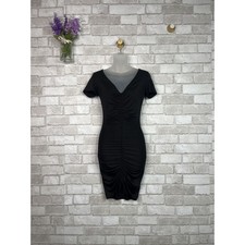 Fashion Nova Cinched Bodycon V-Neck Short Sleeve Black Dress